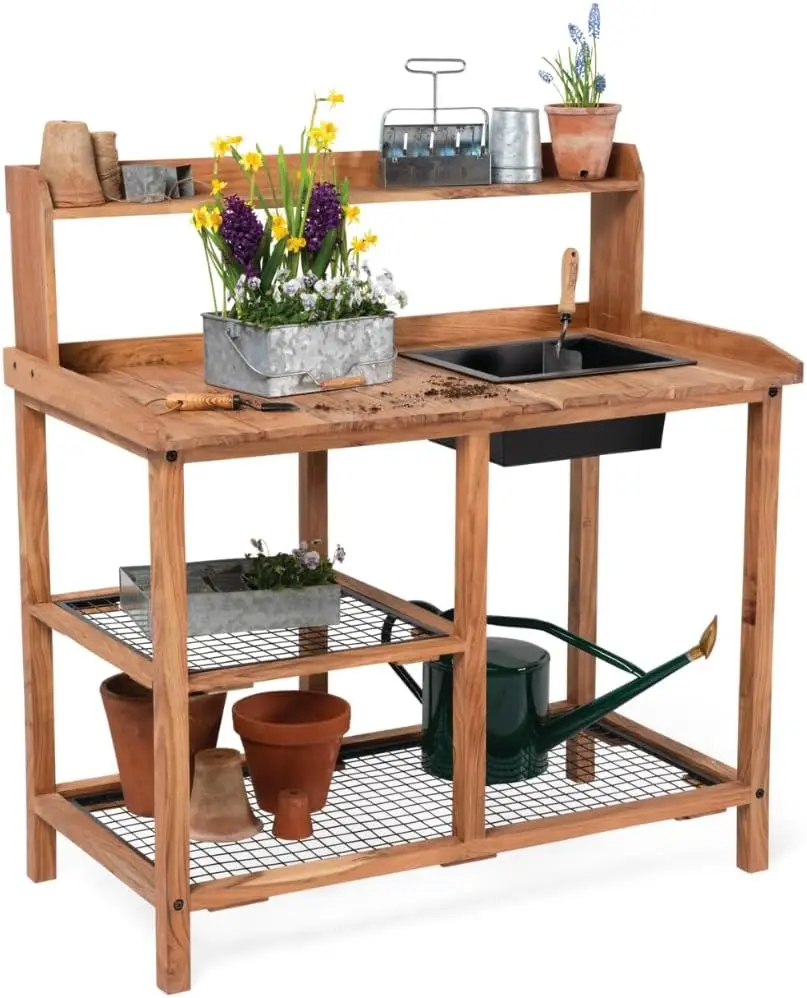 Dynamic Acacia Potting Bench With Soil Reservoir