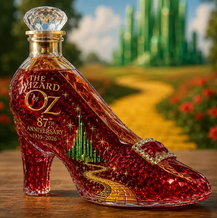 Wizard of Oz 87th Anniversary Glass Decanter Red High Heel Shoe Bottle Crystal Style Stopper Collector Display Gift