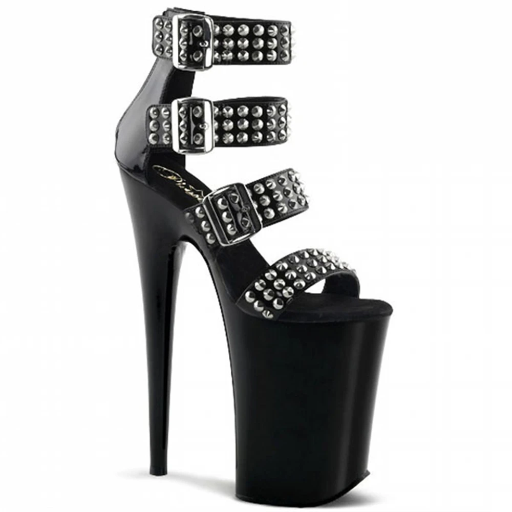 

26cm high heeled sandals with rivets and metal decoration European and American nightclub performance shoes stage catwalk