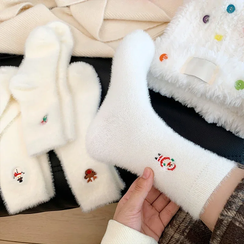 الخريف الشتاء الأبيض فو فرو المنك الجوارب شجرة عيد الميلاد سانتا كلوز التطريز الجوارب رشاقته الدافئة أفخم جوارب يمكن السير بها على الأرض هدية عيد الميلاد #3