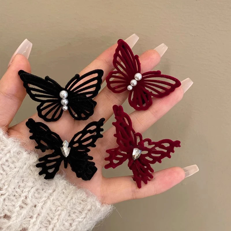 1/2 stücke Elegante Samt Perle Schmetterling Haarnadeln Frauen Mädchen Pony Haar Clips Barrettes Zubehör Haarspange Kopfbedeckungen