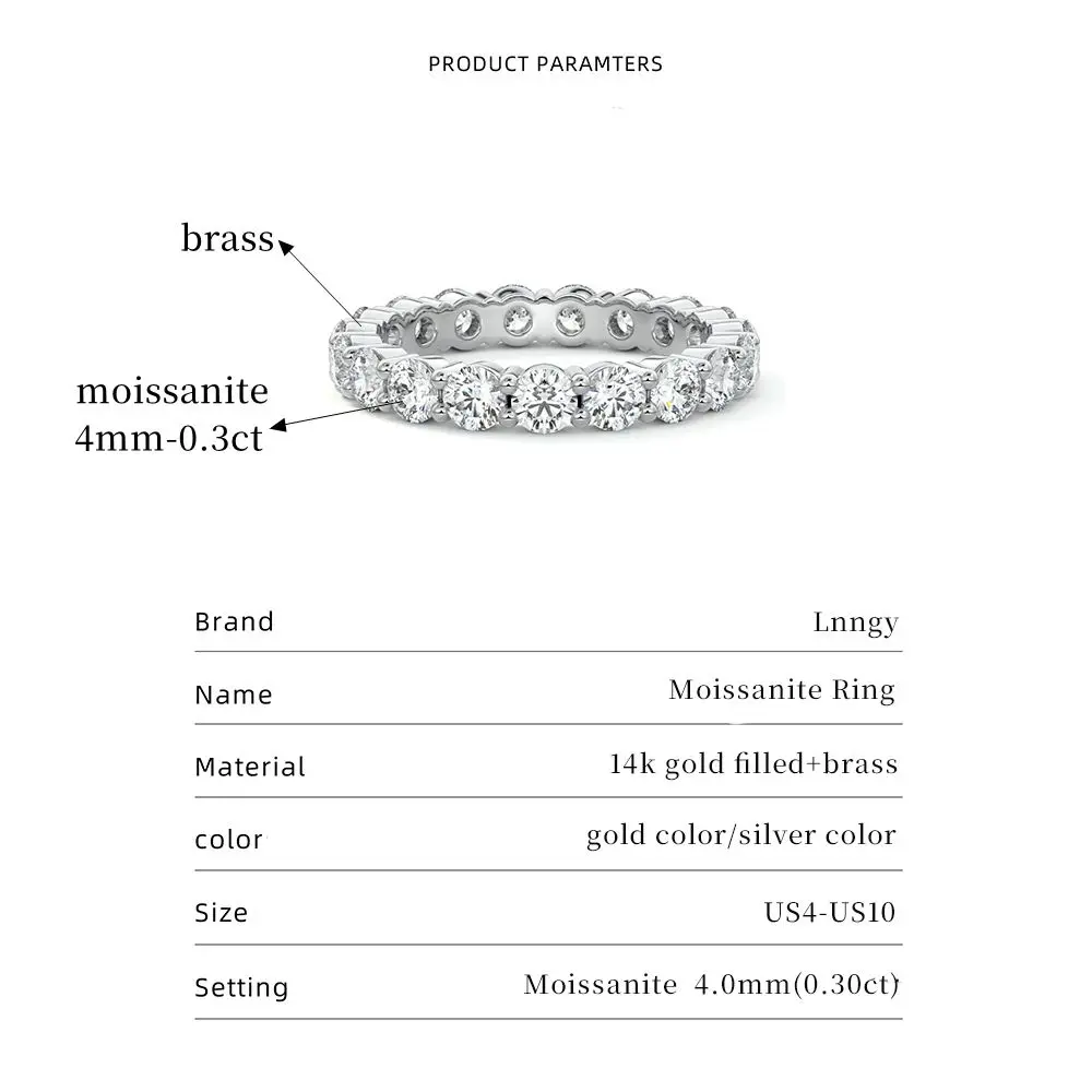 Lnngy Zertifizierter 4-mm-Moissanit-Ewigkeitsring, 14-karätiges Gold gefüllt, Ehering für Frauen, funkelnder stapelbarer Ring, Schmuckzubehör – Detail 7