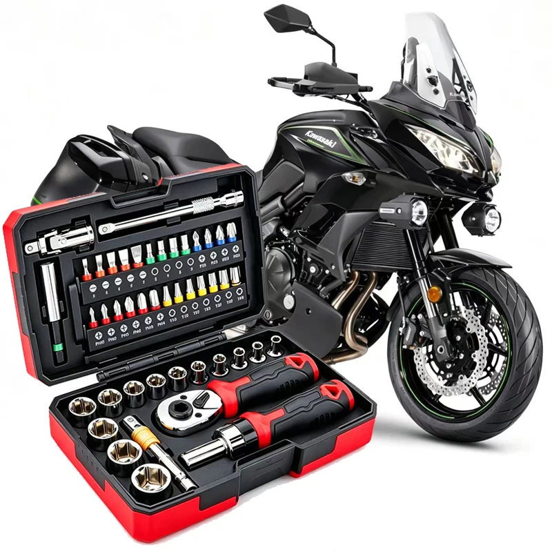45PCS Motorcycle Repair Tool Set Ratchet Socket Wrench Kit For Kawasaki Versys 250 300 650 1000 1100 SE VERSYS Z1100 NINJA1100