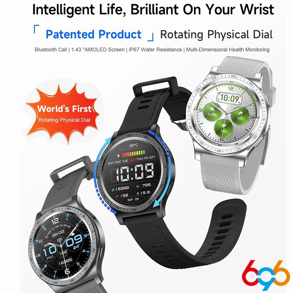 

Outdoor GPS Sports Smart Watches Men BT Call Waterproof Smartwatch Women Heart Rate Monitor Rotating Physical Dial AMOLED Screen