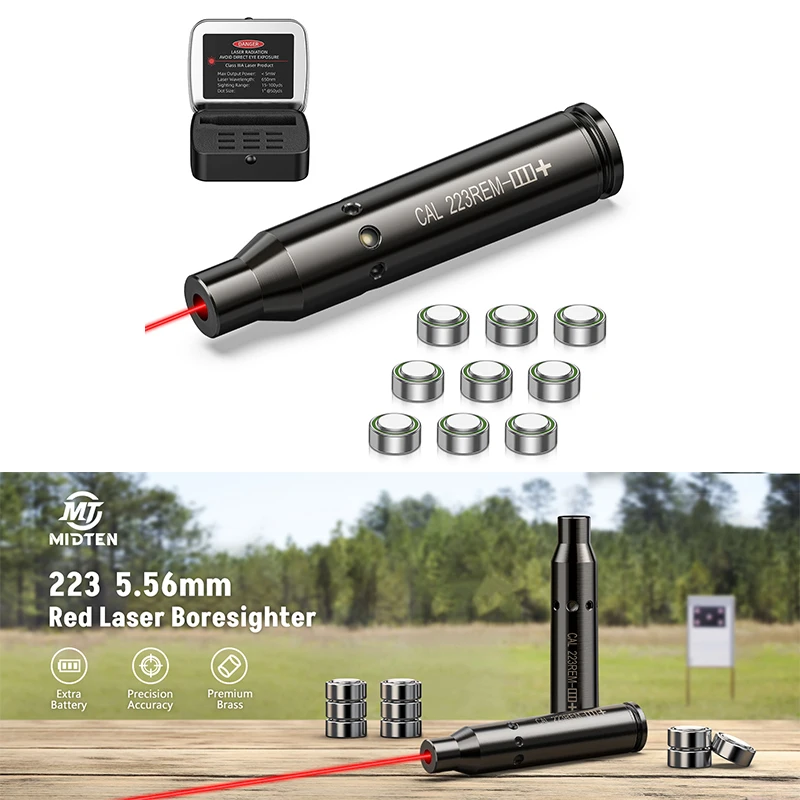 

MidTen Bore Sighting Laser 223 5,56 мм Красный лазерный прицел с дополнительными батареями для охоты на открытом воздухе