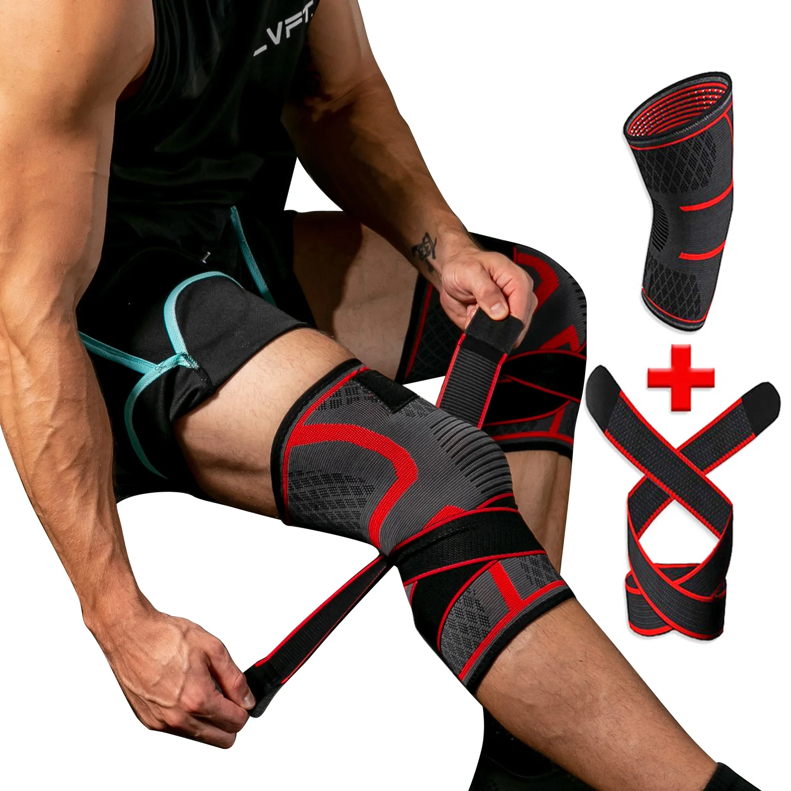 

New pressurized belt knitted sports knee pads badminton running fitness knee pads outdoor mountaineering knee pads cross-border