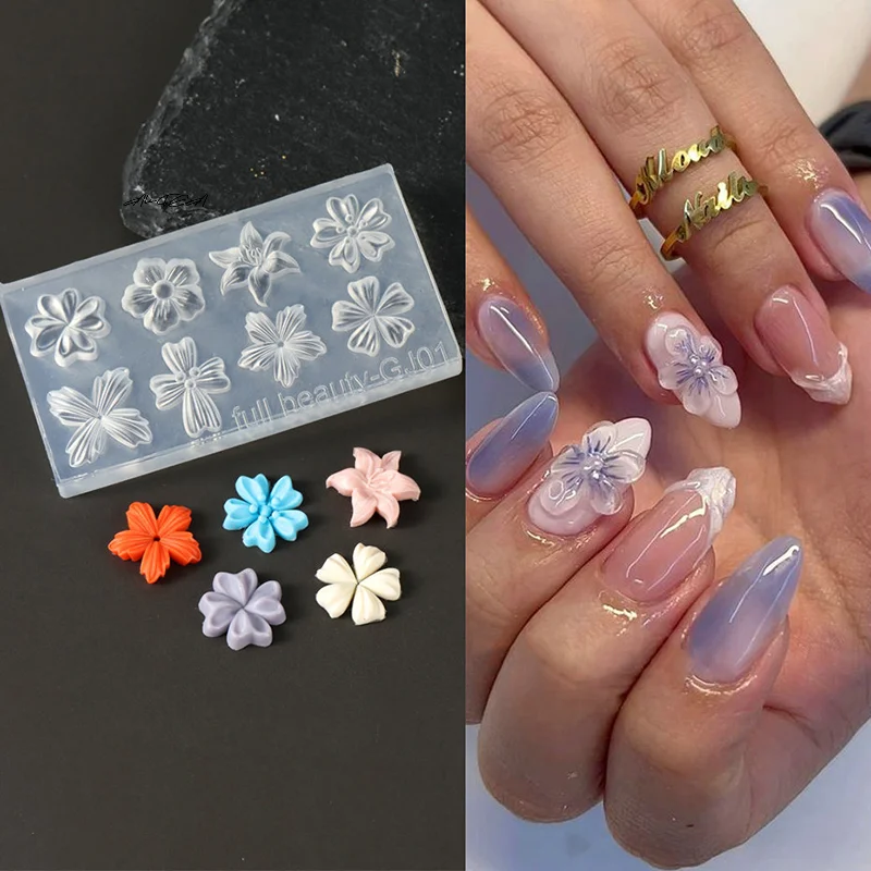 Pétalos de flores de primavera, molde de silicona 3D para uñas, plantilla de manicura de diseño Floral DIY, herramienta de plantilla de tallado para decoración de uñas