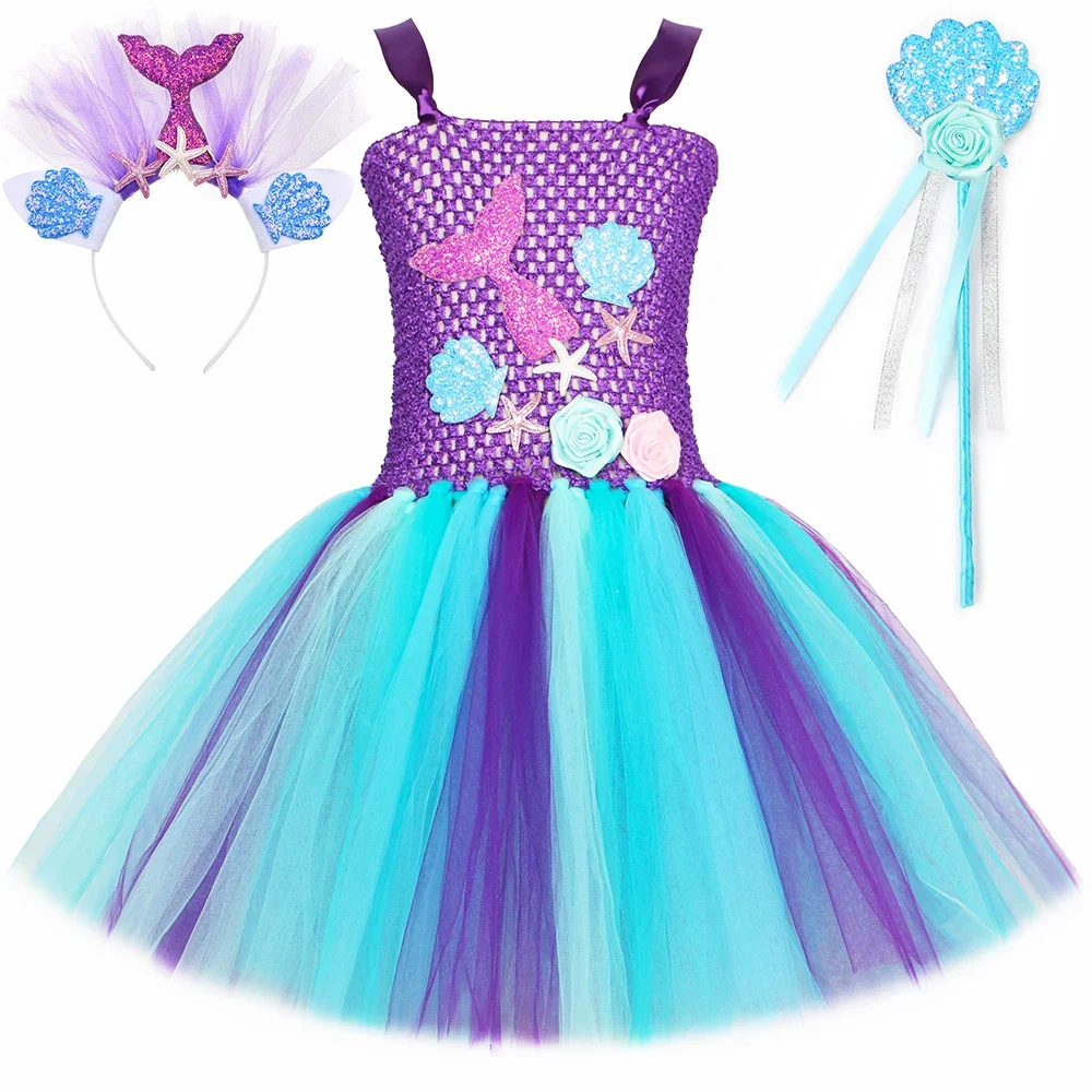 Girls Mermaid Tutu Dress Children Birthday Party Tulle Princess Dress for Girls Holiday Halloween Mermaid Costume Kids Clothes