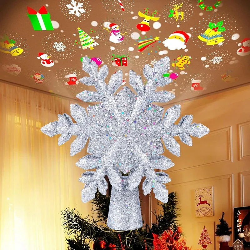 Christmas Star Trees Topper with Built-in Led Snowflake Projector Lights Snowflake US Plug-A50M