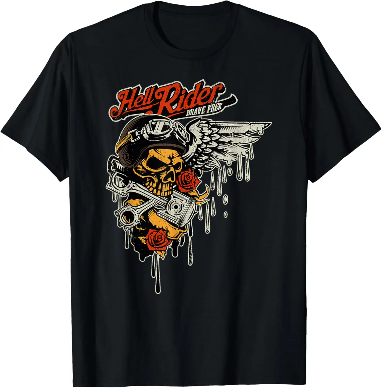 

Retro Hell Rider Skull Biker Chopper Motorcycle T-Shirt 100% Cotton O-Neck Short Sleeve Summer Casual Mens T-shirt Streetwear