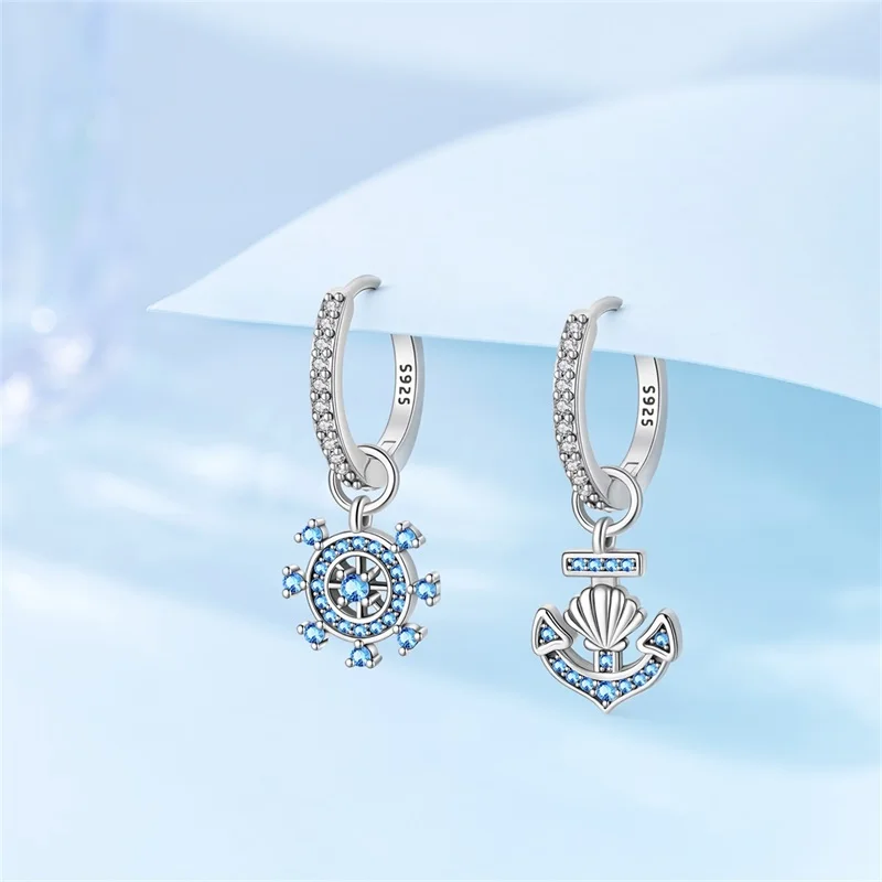 New 925 Sterling Silver Blue Shell Flying Fish Snowflakes Women Earrings Brilliant Wedding Engagement Star Earrings Jewelry Gift