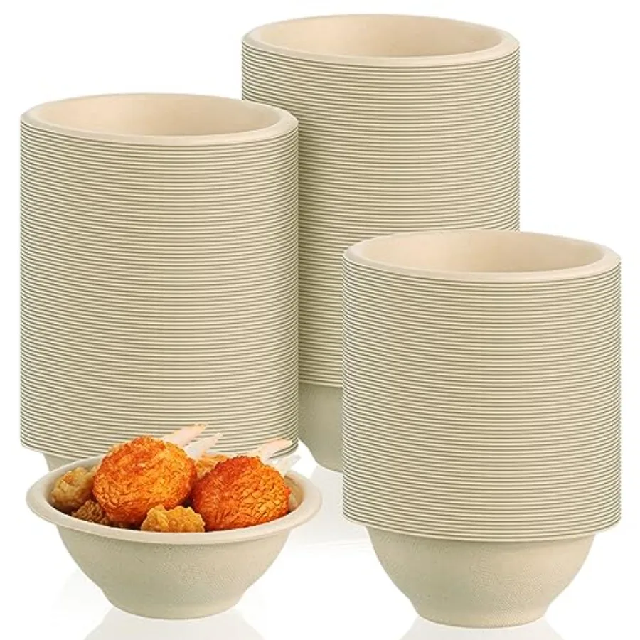 

Набор из 500 одноразовых бумажных стаканчиков объемом 9 унций, маленькие миски для горячих блюд и супов, из натурального волокна багассы, для салатов, десертов, соусов, порций, образцов, закусок