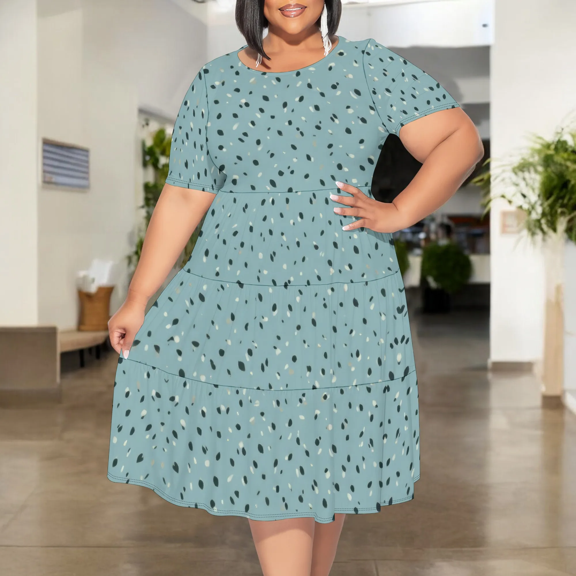 Abiti estivi casual taglie forti Abito da donna curvy con elastico in vita a strati con orlo arricciato e tasche