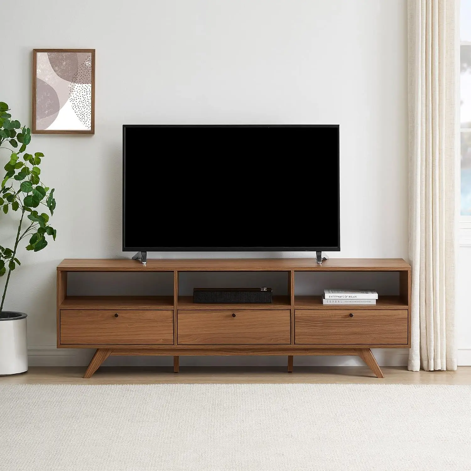 Mid Century Modern TV Stand Drop-Down Door For TVs Up To 85 Inch 70 Inch Mocha, Customized