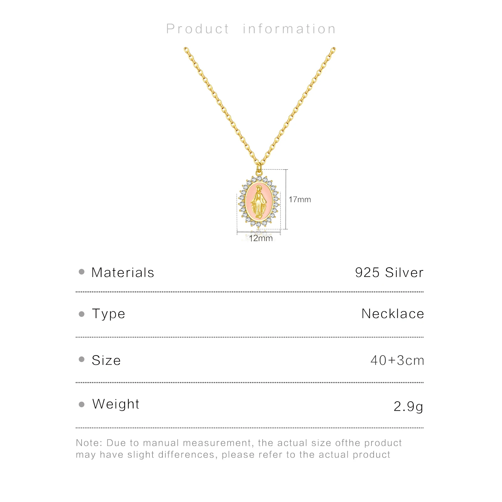 VEWANT 925 فضة تشيكوسلوفاكيا الأبيض الوردي المينا ماريا قلادة سلسلة طويلة المختنق قلادة 2025 عيد ميلاد فاخر جديد غرامة مجوهرات #6