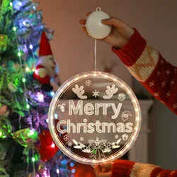 Merry Christmas LED Fairy Lights Santa Claus Elk Living Doors Windows Decoration New Year Gift 2025 Christmas Tree Hanging Light