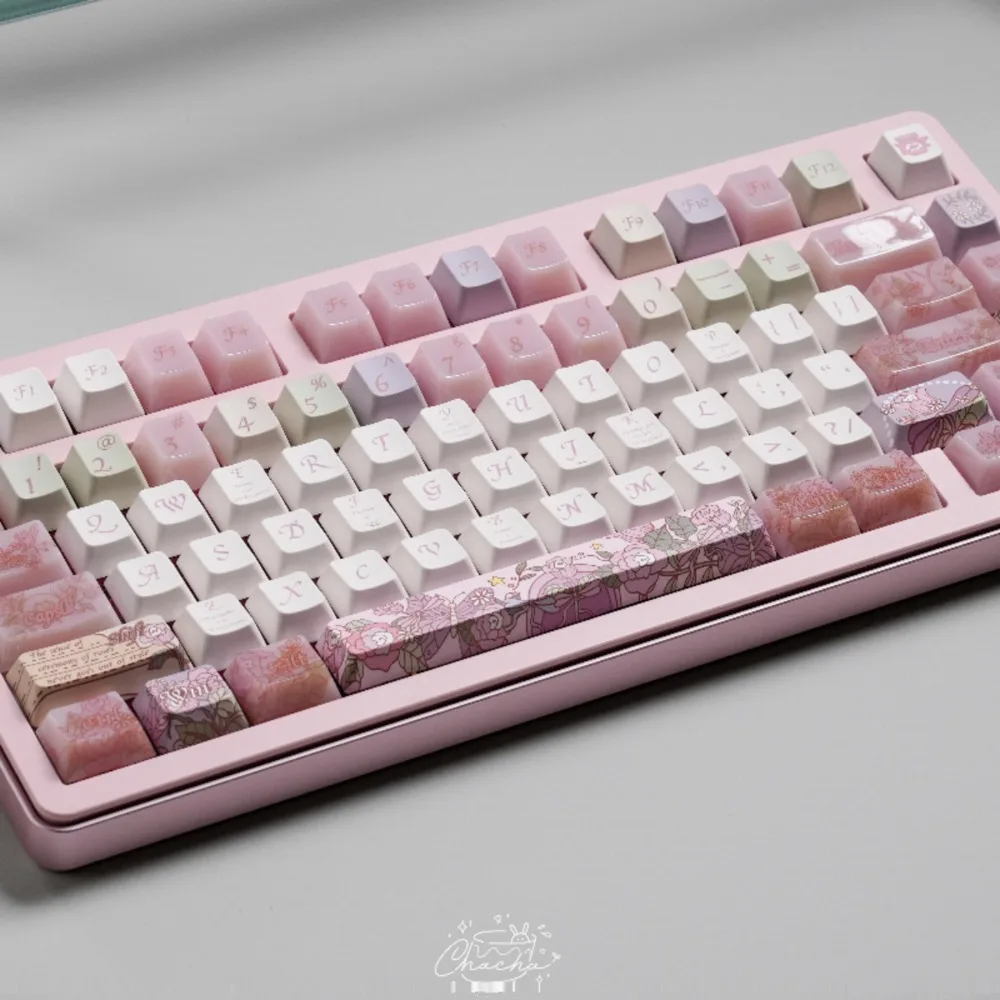 Pink Ballet Keycap Set Custom Fc Profile Vintage Flowers Key Cap Cute Cartoon Point Keycap for Gaming Mechanical Keyboard Gift