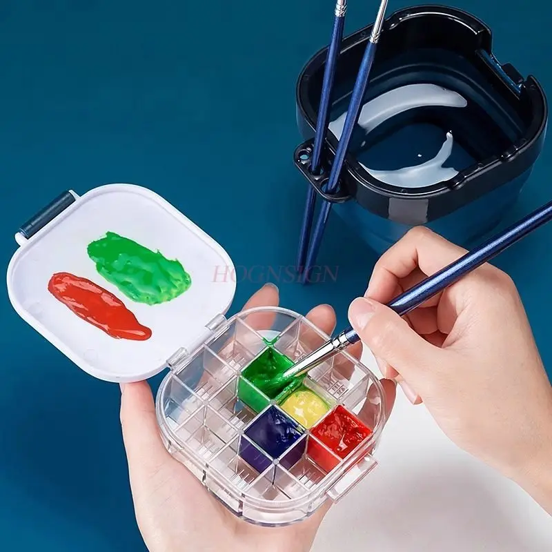 

Контейнер для мытья ручек, цветовая палитра, коробка для увлажнения акварельных красок, коробка для пигментов с сеткой 16, коробка для смешивания цветов, складная портативная вода