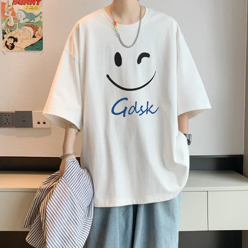 

Men's Cotton T-shirts White 5XL Mens Oversized T Shirt Funny Summer Casual Wear Smil Print Tee Shirts for Men Male Clothes