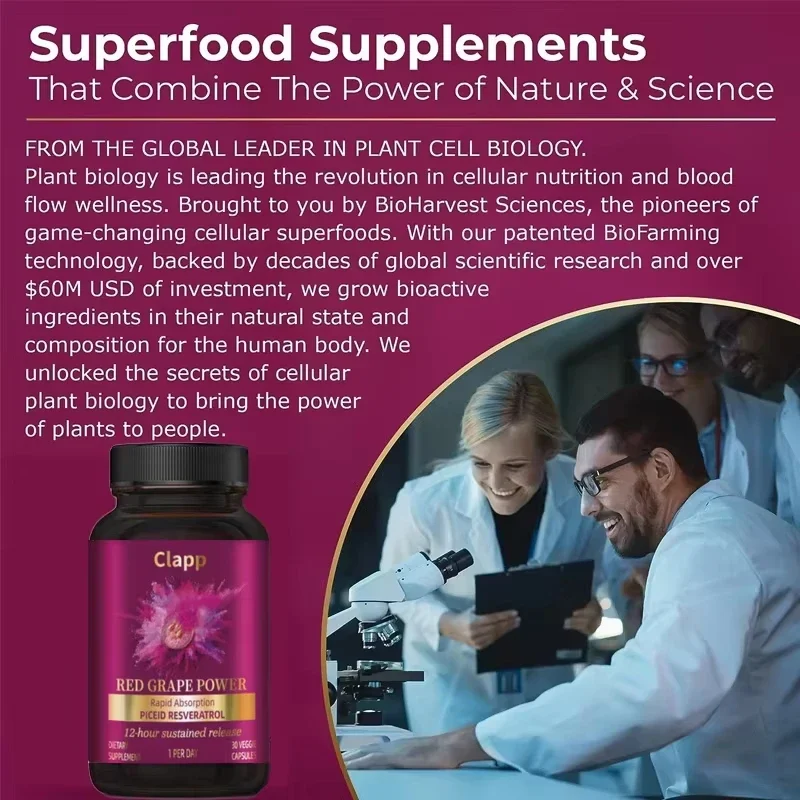 12 hours 60 capsules of resveratrol are available for 30 days.