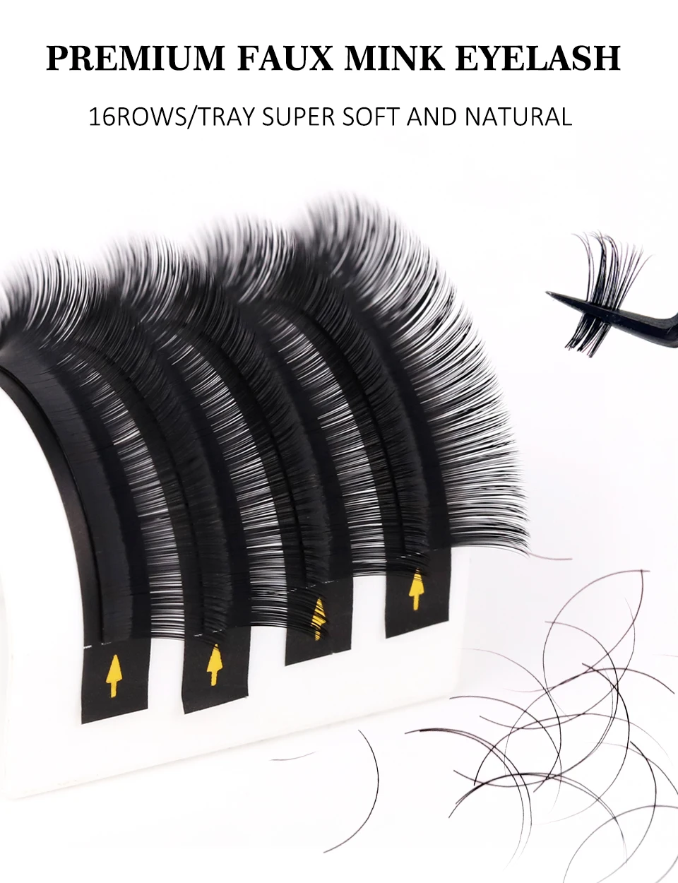 Extensión de pestañas clásica, 16 filas, pestañas suaves de imitación de visón, maquillaje de volumen ruso, pestañas profesionales, maquillaje de pestañas individuales