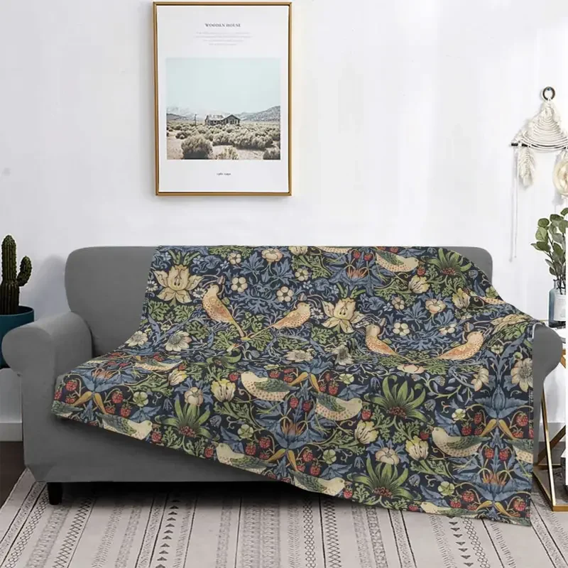 William Morris Strawberry Thief Velvet Throw Blankets fruit artist garden Blankets for Bed Travel Warm Quilt