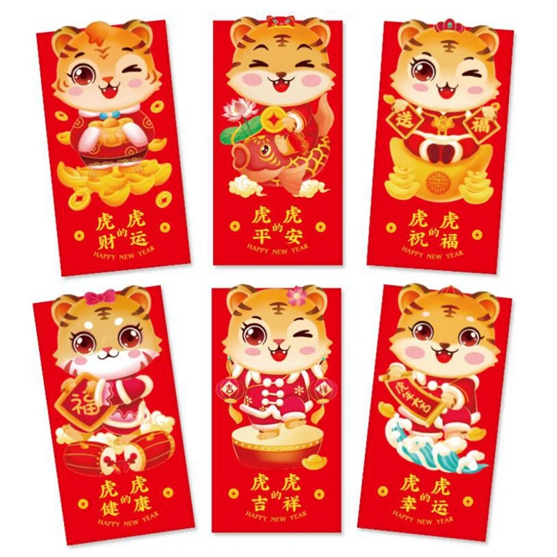 36Pcs New Year Red Envelope Cartoon Tiger Red Packet 2022 New Year Red Envelopes Wedding Festival New Year's Eve Wallet