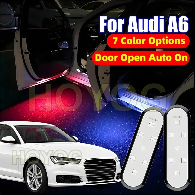 Fit for Audi A6 2011-2018 USB Rechargeable Wireless 7-Color Car Door Welcome Lamp featuring a Magnetic Sensor