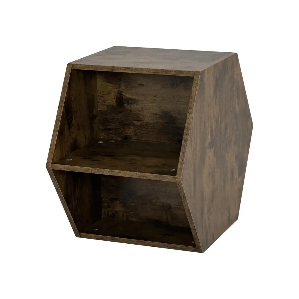Zeshoekige salontafel bijzettafel nachtkastje antiek hout geometrische vorm opslag 23,62 inch