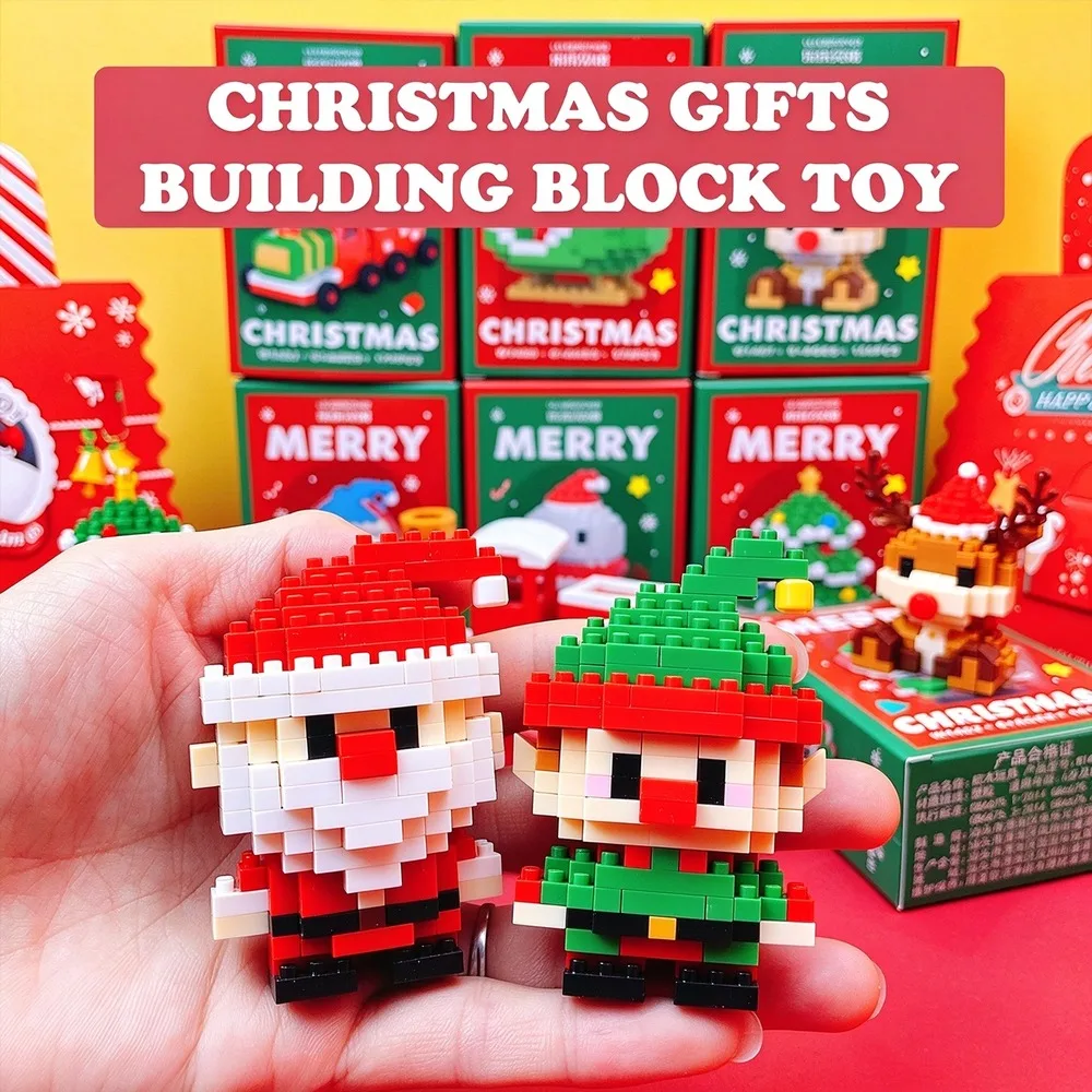 Christmas Theme Micro Building Block Set Santa Claus Reindeer DIY Handmade Tabletop Display Home Desktop Decoration Ornament