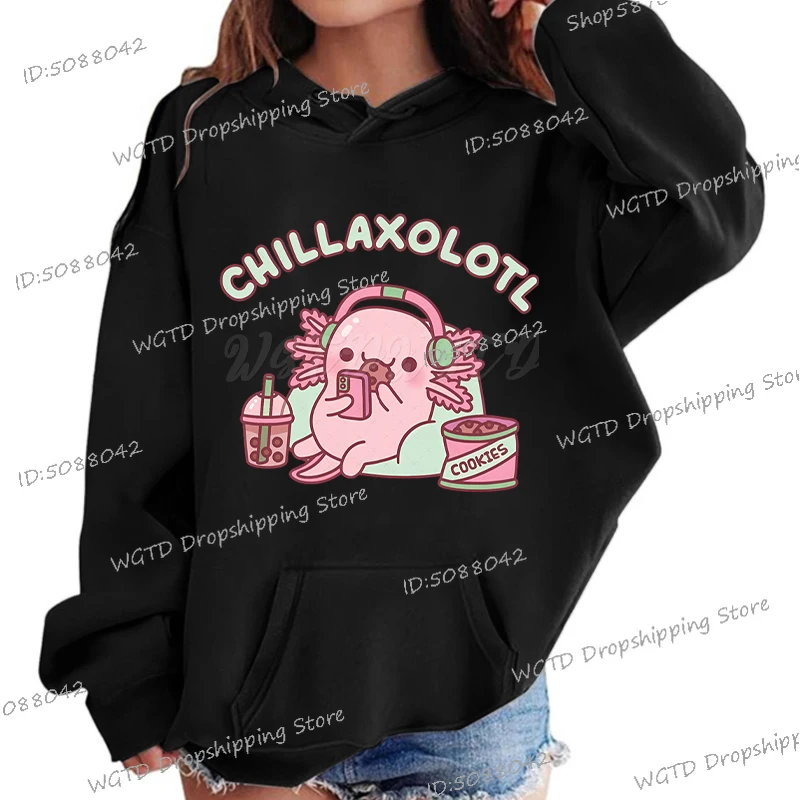 Hot Sales Cute Axolotl Cookies Bubble Tea Kids Clothing Cartoon Anime Axolotl Boys Girls Long Sleeve Sweatshirts Axolotl Hoodies