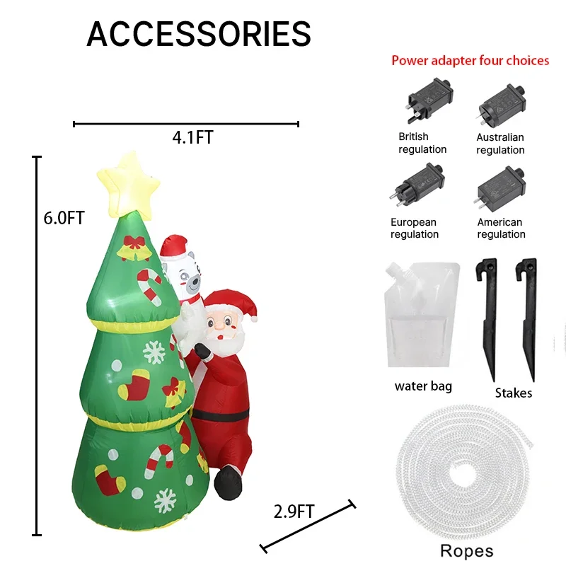 5.91FT Inflatable Toy Santa Polar Bear Christmas Tree LED Lights Decoration Supplies Inflatable Yard Decorations  Home Decor