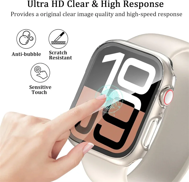 Glass + Case for Apple Watch 10 9 8 45mm 41mm 44mm 40mm S10 42mm 46mm PC Hard Protector Bumper Cover for IWatch 7 SE 6 5 4 3 image 5
