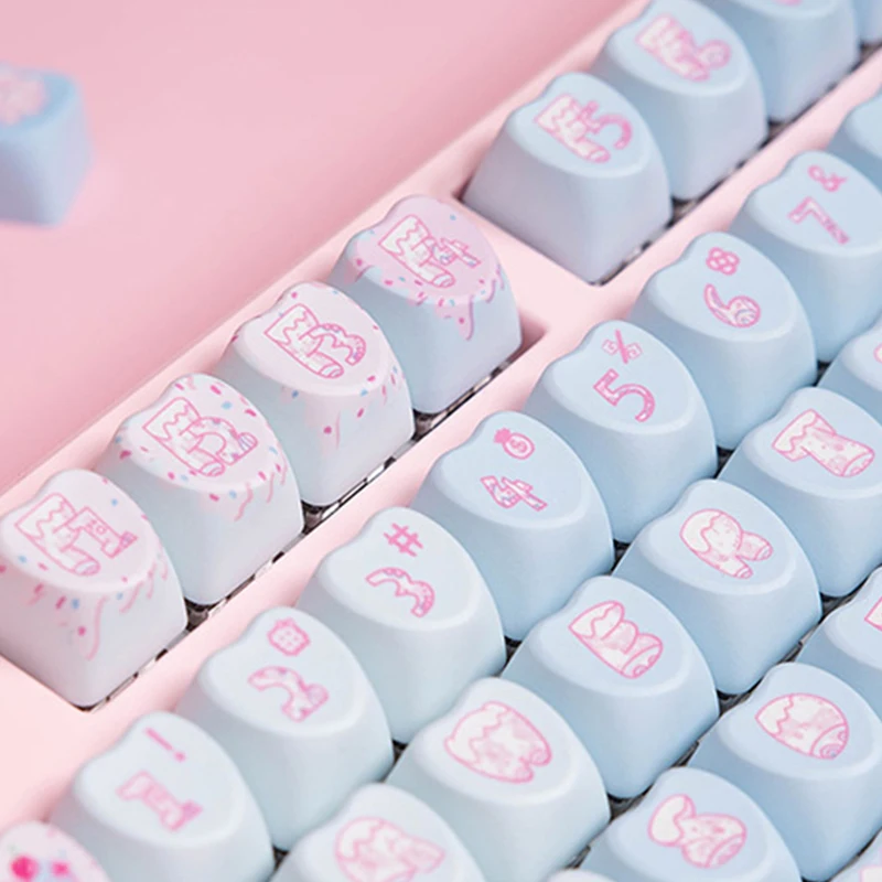 Pink Blue Love heart Keycap Ice Cream Pbt Sublimation Mechanical Keyboard Similar To 144 Keys Oem Pbt Cartoon Cute Game Keycaps