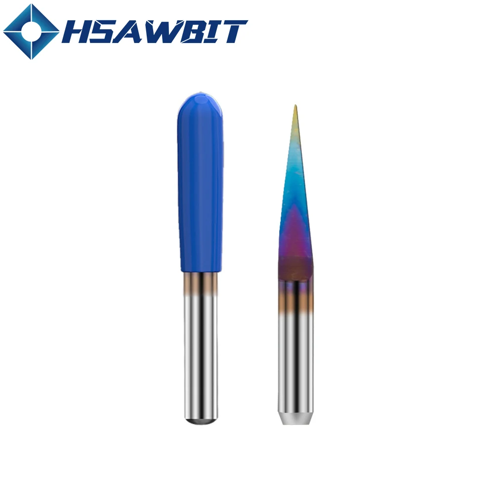 Cuchillo de grabado afilado de fondo plano azul, 3.175mm x 28mm, 10/20 grados, cortador, Graver para PVC, madera, corte de PCB, 10 unids/set