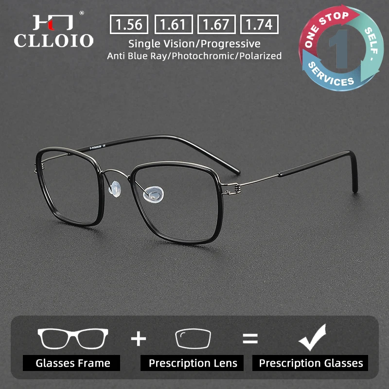 

CLLOIO Fashion Design Pure Titanium Acetate Glasses Men Reading Glasses Prescription Progressive Anti Blue Light Glasses 81048