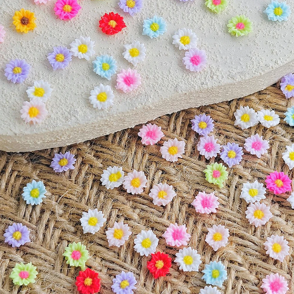 100PCS Mixed Colors 7MM 3D Acrylic Flower Nail Art Daisy Charm Accessories For Nails Decoration Manicure Decor Material Supplies
