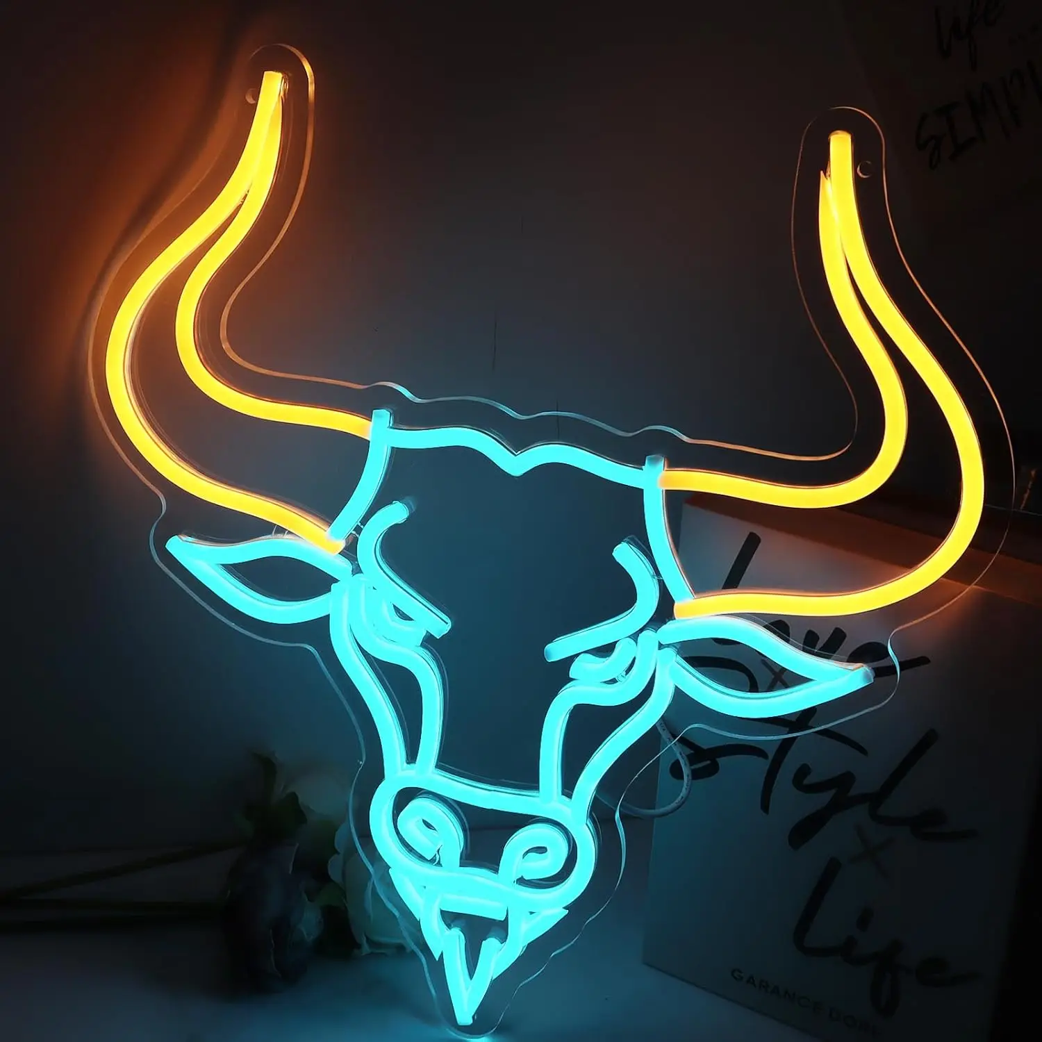 Longhorn Ox Neon Light Sign Dimmable LED Neon Sign For Wall Decor Office Man Cave Shop Club Bar Game Room Decor Art Gift