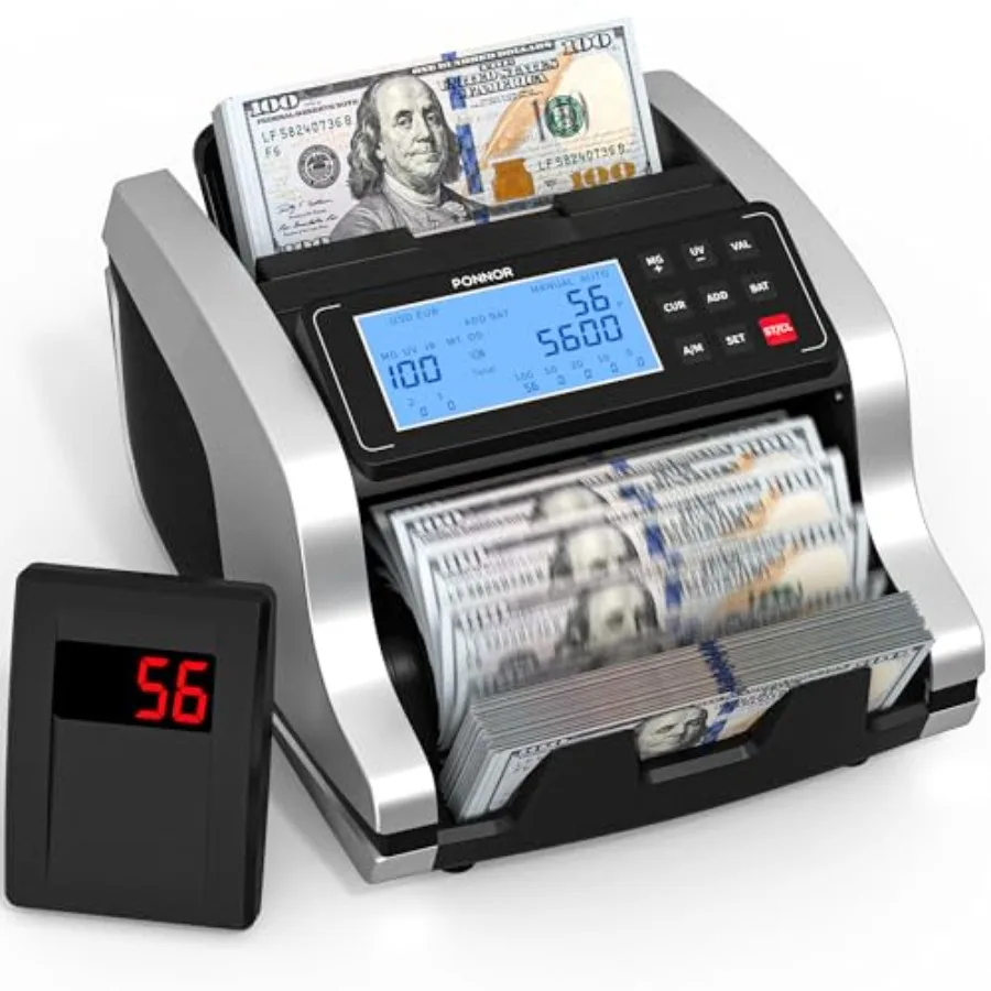 

Money Counter Machine with Value Count UV/MG/IR/MT/DD Counterfeit Bill Detection Dollar Euro Cash Counter with Count/Add/Batch/