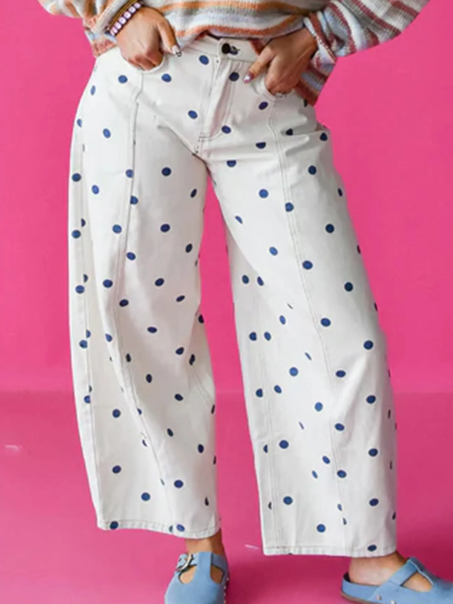 DearLover Fashion Polka Dot Straight Leg Jeans Women's Summer New Slimming Loose High Waist Casual Long Pants