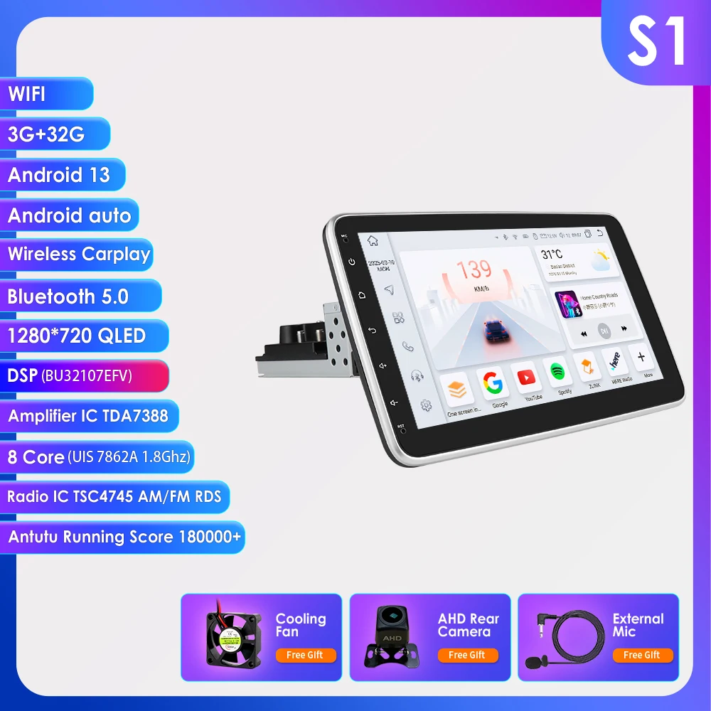 Hizpo 1din Autoradio Radio Draaien Touchscreen Voor Universele Carplay GPS Navigatie Bluetooth Android-auto WIFI Autoradio 7862
