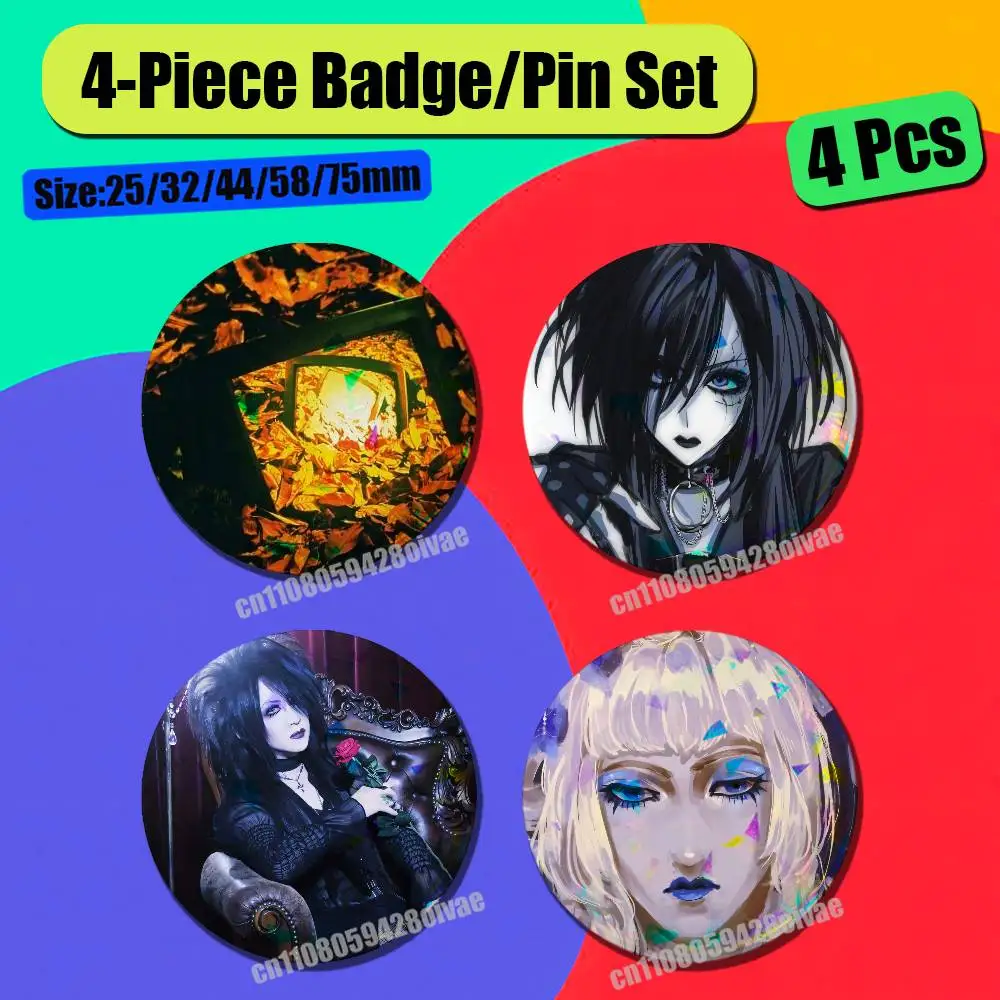 For Mana Sama Malice Mizer Au Revoir Badge Pin Insignia 4 Pcs Set Round Button Emblem Laser Film Cosplay 25mm Custom