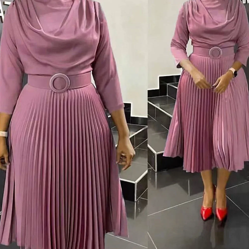 2024 Women's New Midi-Length Skirt African Plus Size Office Ladies Commuting Solid Color Dress Long Dresses for Women