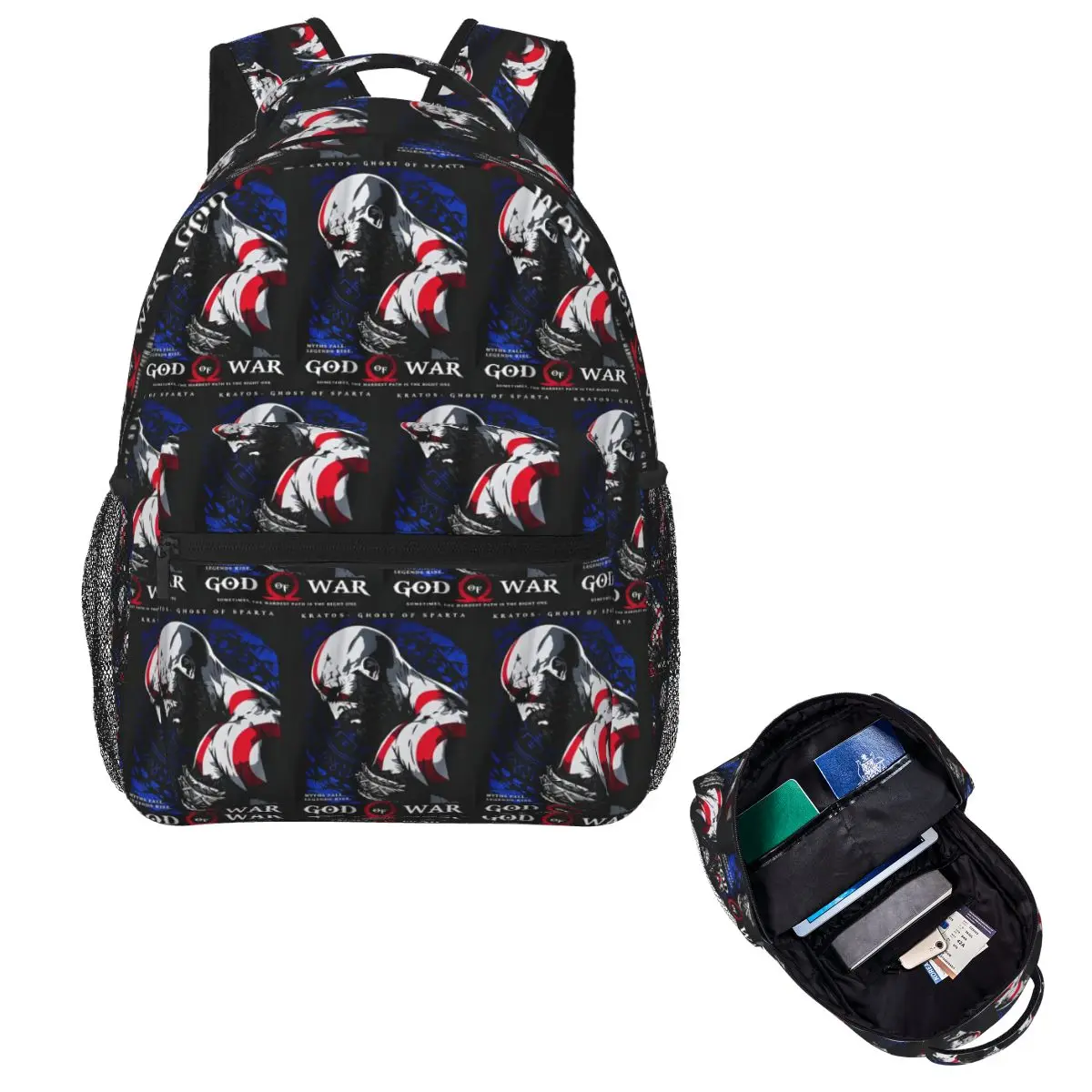 Game God Of War Kratos Spartan Ghost Student Backpack School Bag Hiking Travel Daypack for Boys Girls Bookbag Shoulder Bags