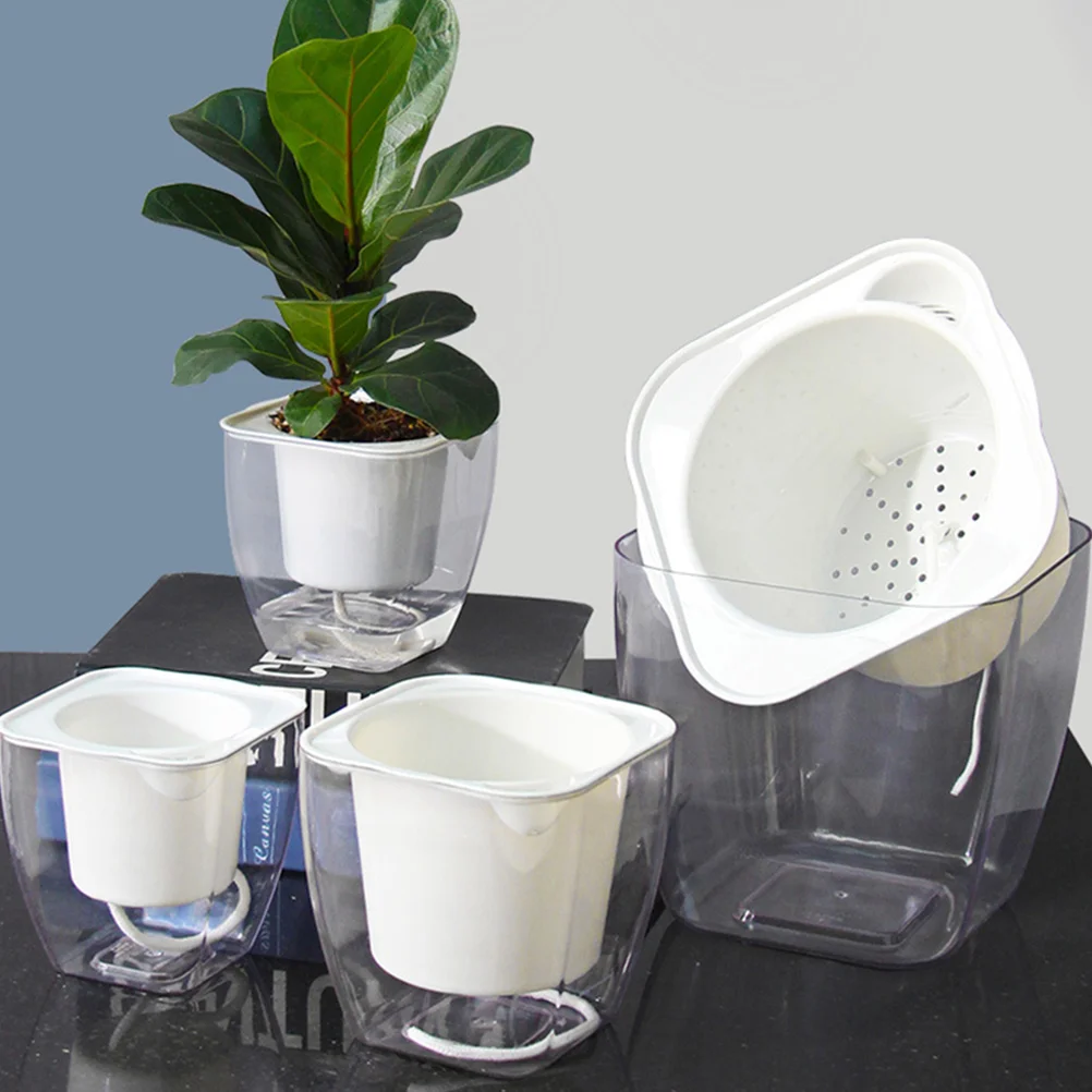 

Automatic Water Absorbent Flower Pot Transparent Square Medium Resin chid Pots Holes Gardening Planters Flowers Holder