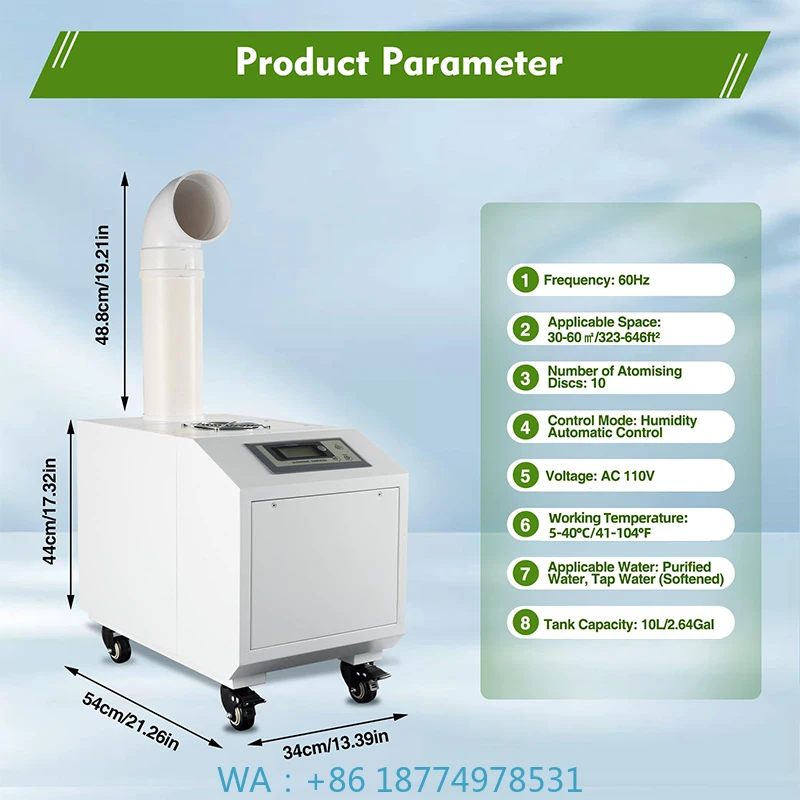Industrial Ultrasonic Air Humidifier for Greenhouse PlantingSmart Ultrasonic Humidifier with Adjustable Mist Levels Garden