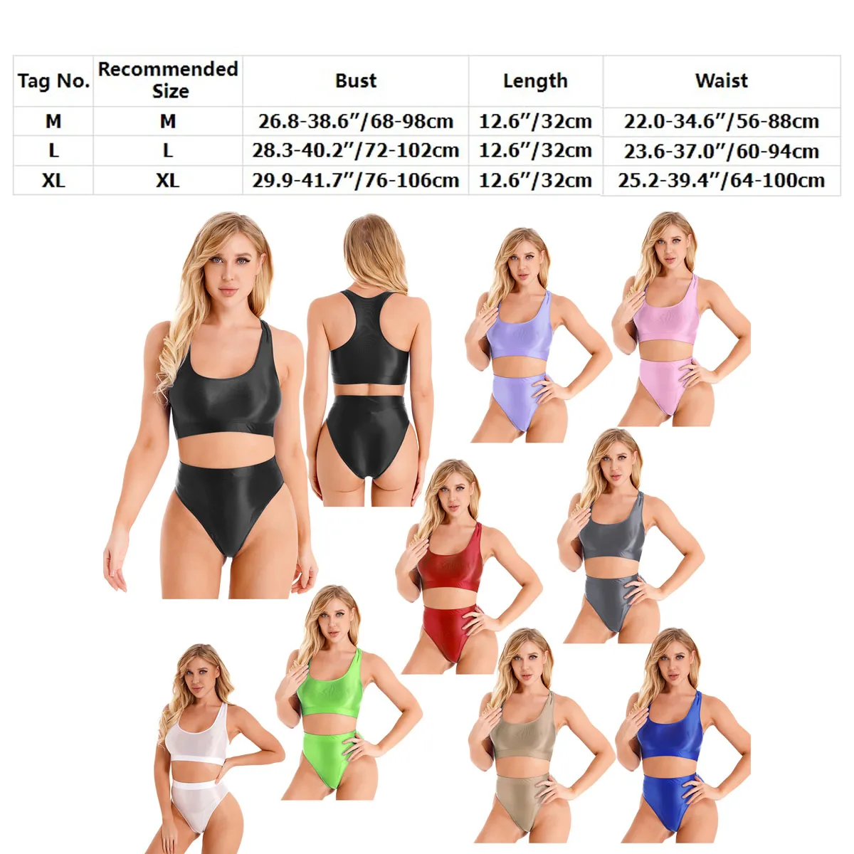 Ensemble deux pièces brillant pour femmes, Top court avec culotte, Lingerie, vêtements de sport, maillot de bain