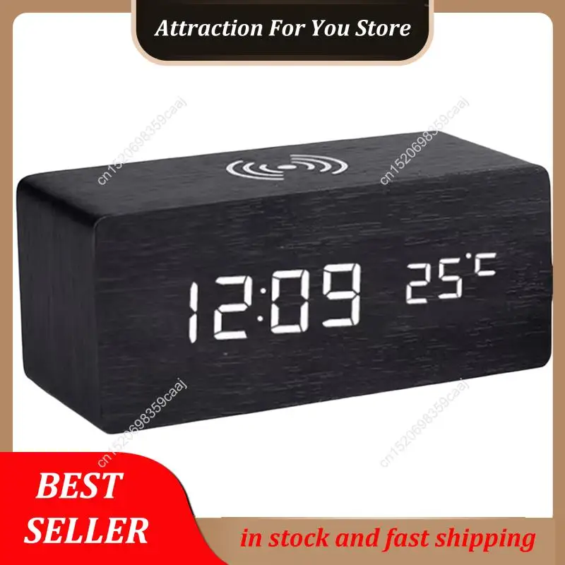 

Лидер продаж, цифровой будильник, настольные часы с беспроводной зарядкой, временем, датой, температурой для офиса