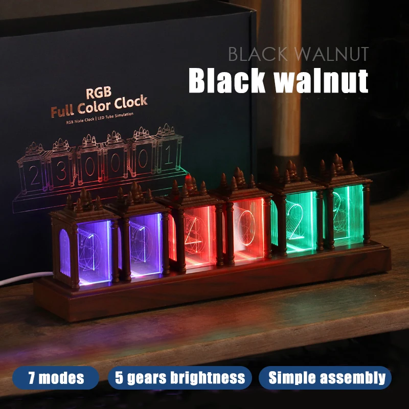 Nixie Tube Digital Clock Night Light RGB Full Color Neon Glow Tube DIY Table Clock Time Display for Desktop Decoration