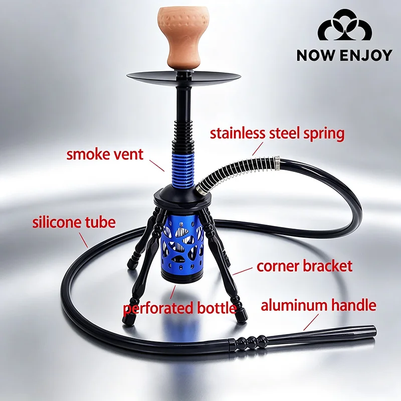 NOW ENJOY Rocket-shaped LED Atmosphere Water Pipe Portable Aluminum Alloy Hookah Chicha Narguile Sheesha Box Set Gift For Men